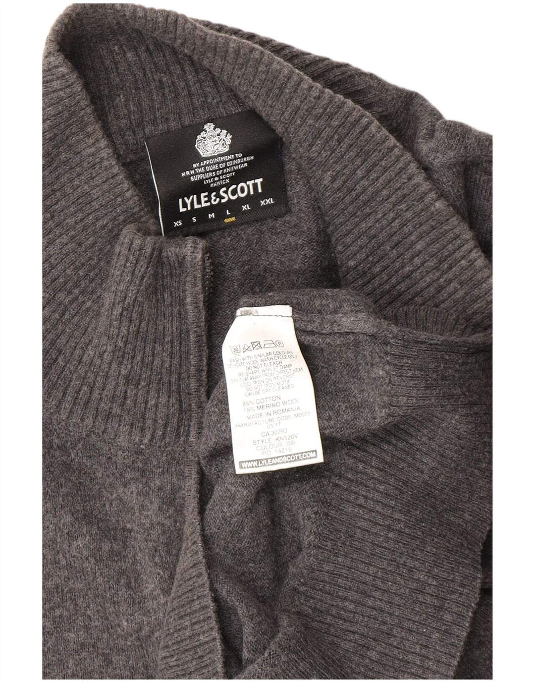 Lyle & Scott Męski sweter z zamkiem błyskawicznym, duży, szary, bawełniany