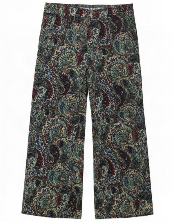 Damskie spodnie z szerokimi nogawkami Zara, średnie W28 L24, zielone paisley