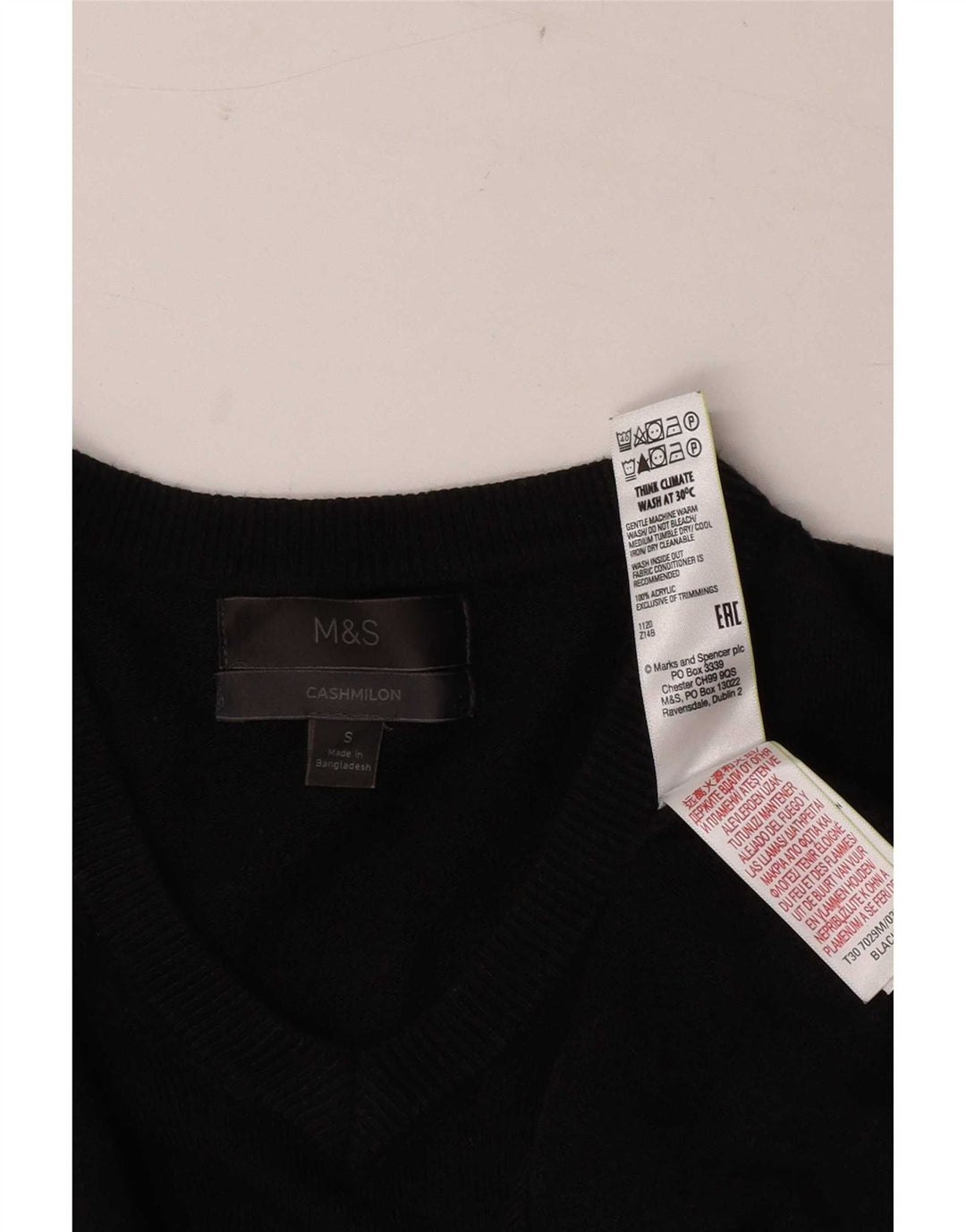 Marks & Spencer Męski sweter z dekoltem w kształcie litery V, mały, czarny, akrylowy