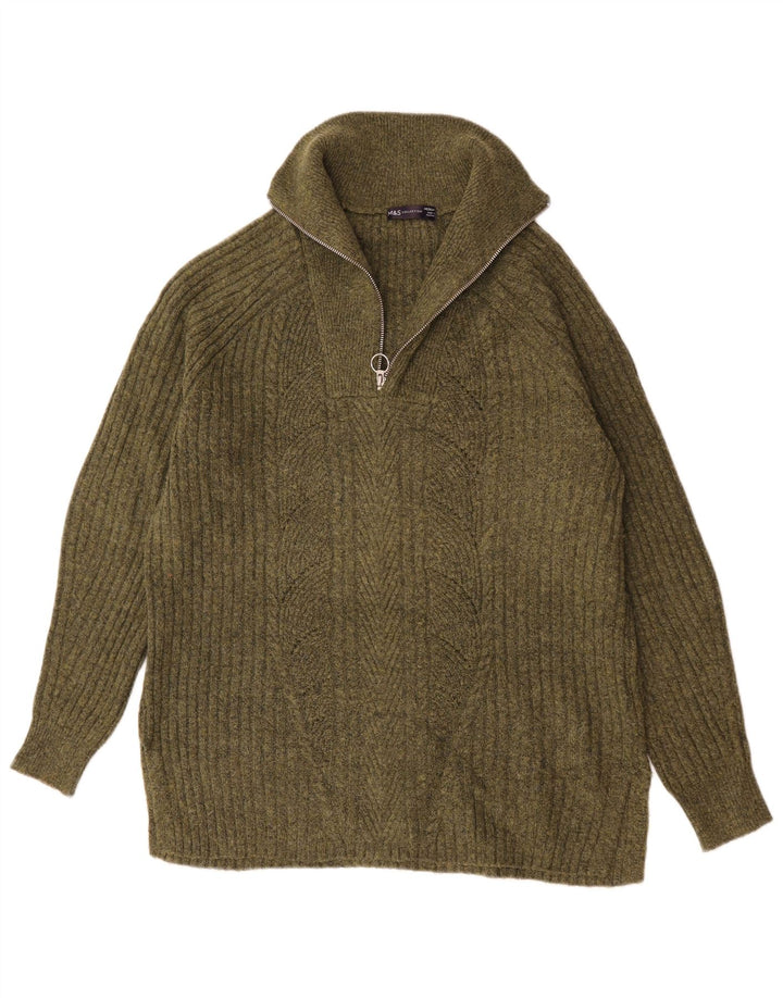 Marks & Spencer Męski sweter z zamkiem błyskawicznym, średni khaki, akryl
