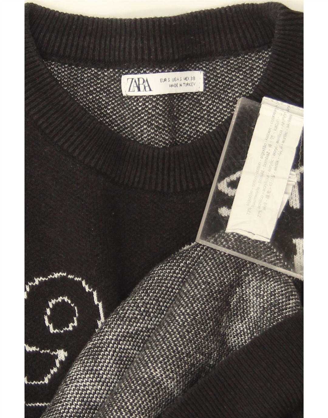 Damska bluza oversize Zara z grafiką, UK 10, mała, czarna, bawełniana