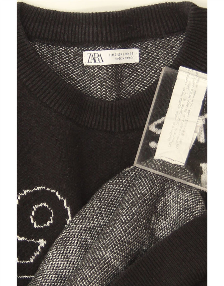 Damska bluza oversize Zara z grafiką, UK 10, mała, czarna, bawełniana