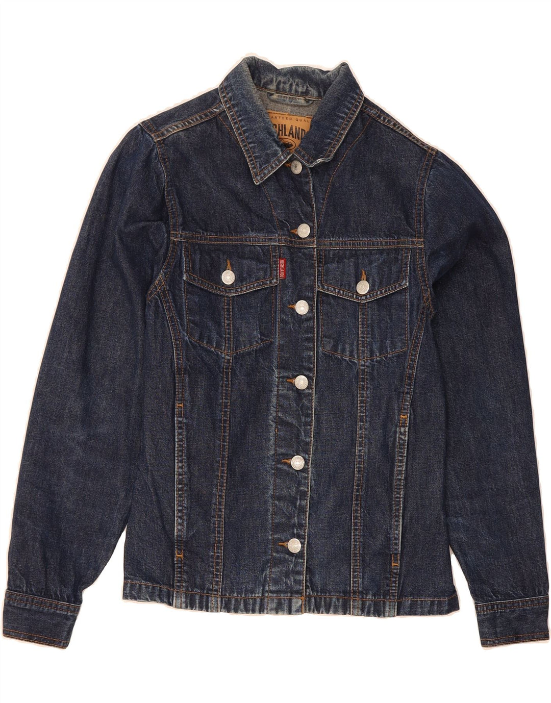HIGHLANDS Womens Denim Jacket UK 12 Medium Blue Cotton Vintage Highlands and Second-Hand Highlands from Messina Hembry 