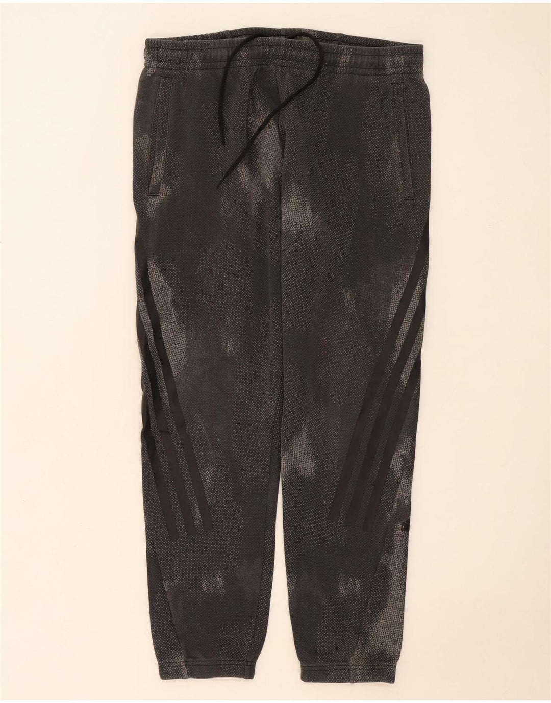 Męskie spodnie dresowe ADIDAS Joggery, duże, szare, kamuflażowe, poliestrowe