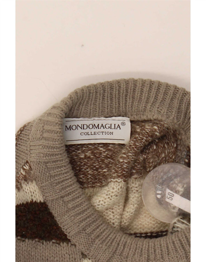 Męski sweter z okrągłym dekoltem w stylu vintage IT 50 Średni brązowy geometryczny