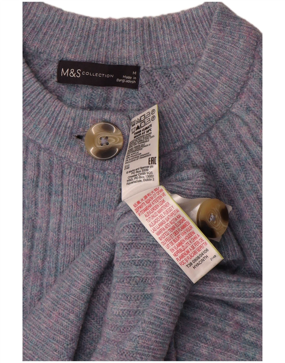 Marks & Spencer Sweter damski Crop Cardigan UK 14 Średni niebieski nakrapiany