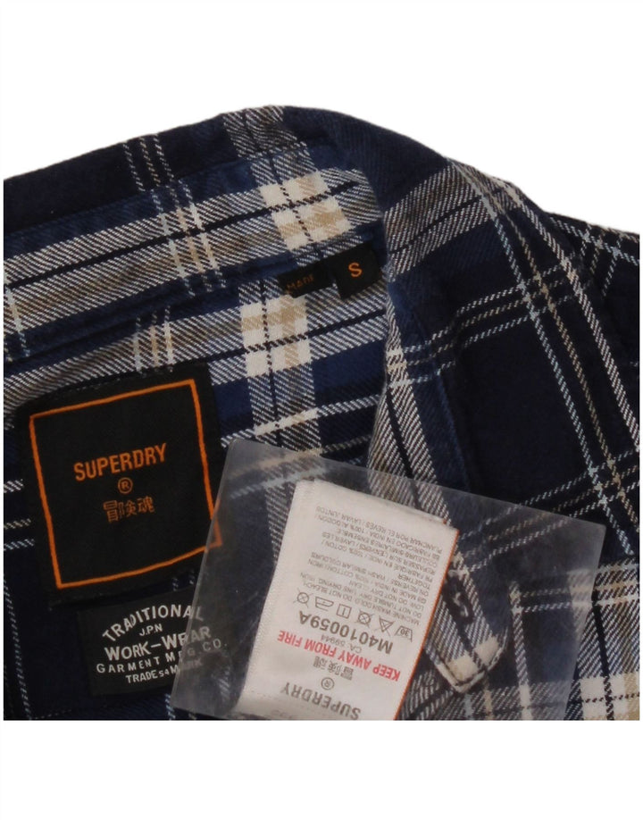 SUPERDRY Męska koszula flanelowa w małą niebieską kratkę, bawełniana