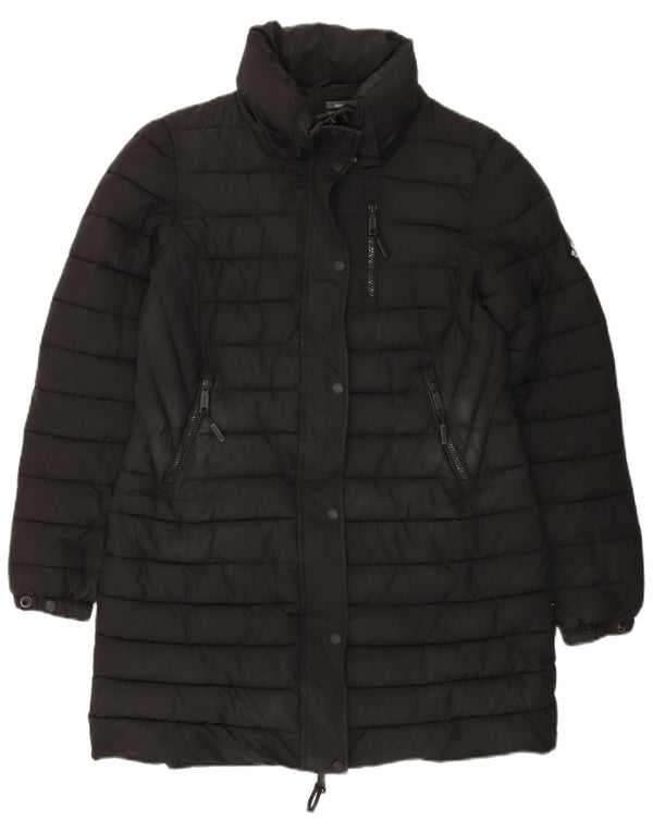 SUPERDRY Damski płaszcz ocieplany UK 12, średni czarny poliester