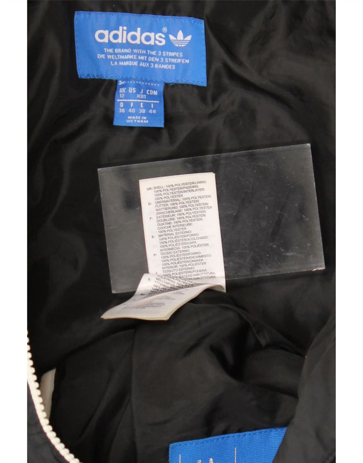 ADIDAS Womens Hooded Padded Jacket UK 12 Medium Black Polyester Vintage Adidas and Second-Hand Adidas from Messina Hembry 