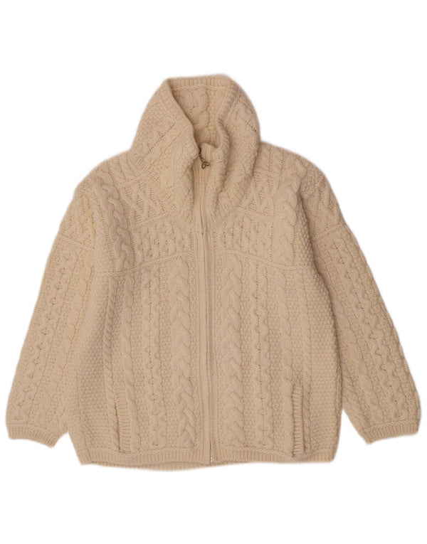 Damski sweter rozpinany na zamek Aran Crafts UK 16, duży w kolorze złamanej bieli