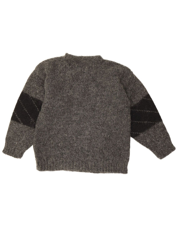 Sweter damski w stylu vintage z okrągłym dekoltem UK 10, mały, szary w kwiaty