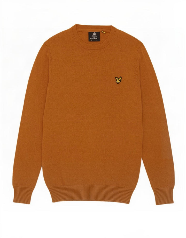 Męski sweter z okrągłym dekoltem Lyle & Scott, mały, brązowy, bawełniany