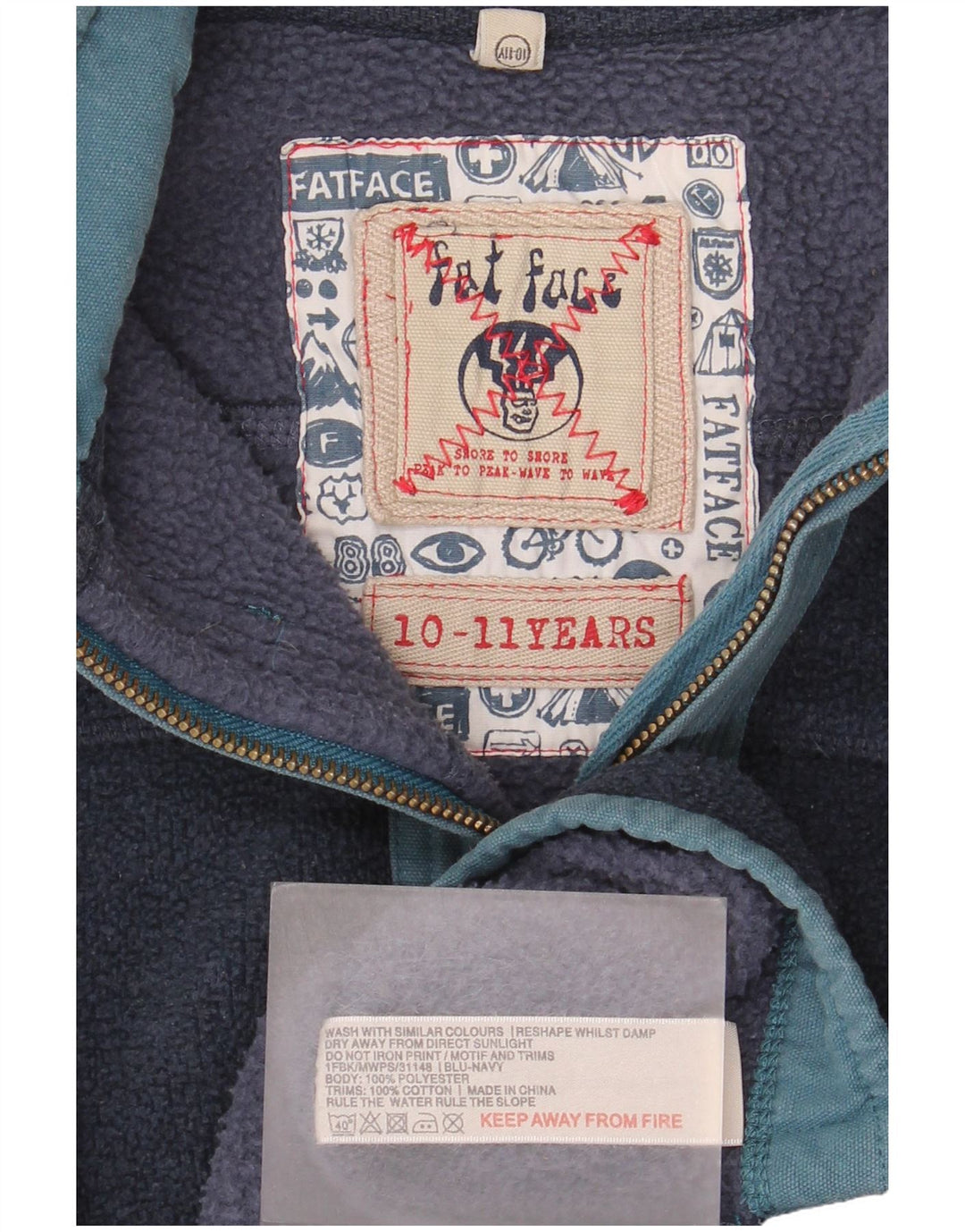 Chłopięcy sweter polarowy Fat Face z zamkiem błyskawicznym, 10-11 lat, granatowy, poliester