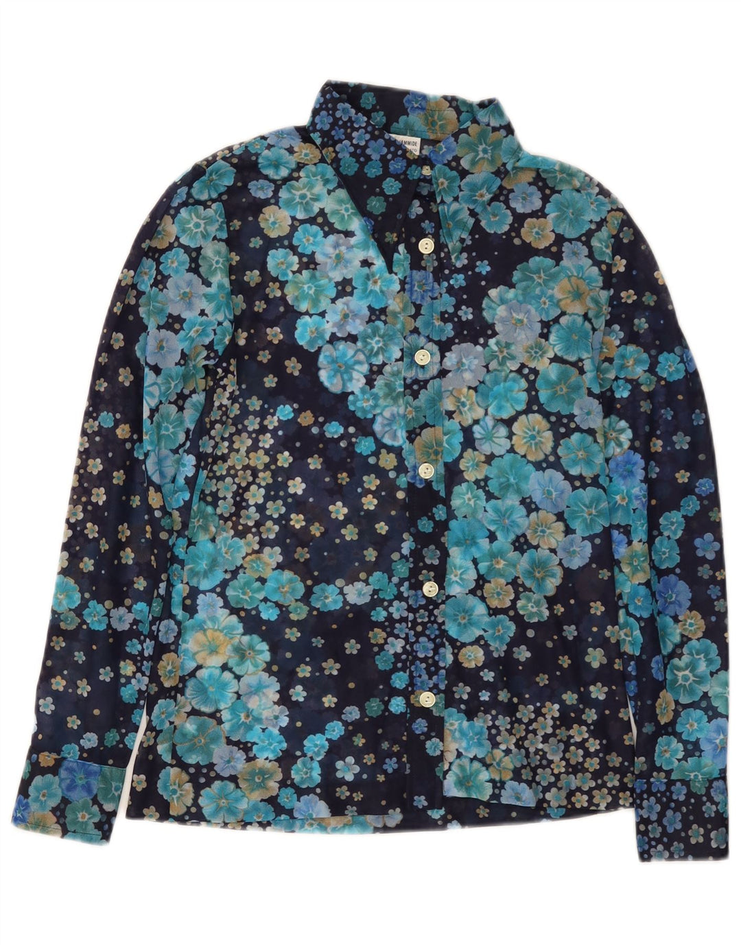 Damska bluzka koszulowa VINTAGE UK 10, mała, granatowa, w kwiaty, poliamid