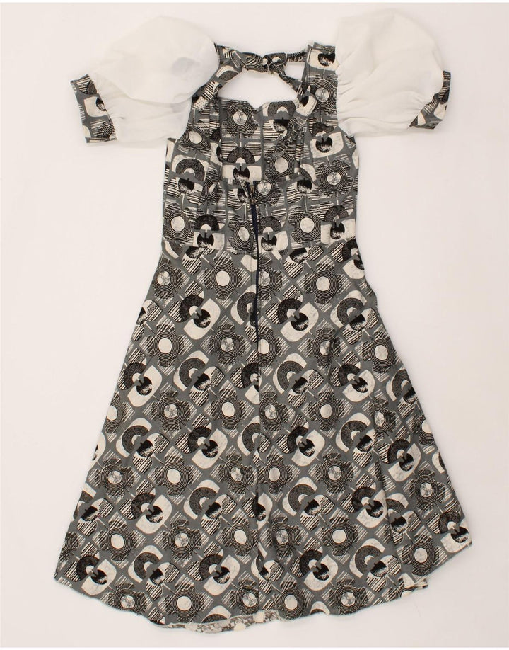 VINTAGE Womens Abstract Pattern A-Line Dress UK 8 Small Grey Vintage Vintage and Second-Hand Vintage from Messina Hembry 