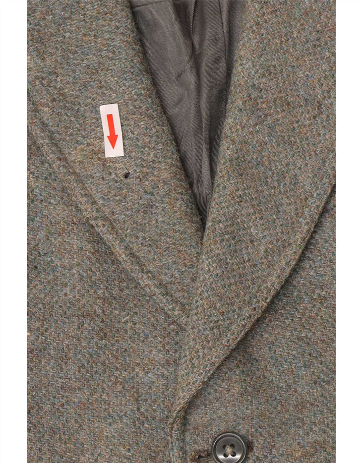 Damska marynarka wojskowa Harris Tweed zapinana na 2 guziki UK 8, mała wełna khaki