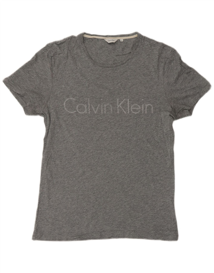 Męski T-shirt CALVIN KLEIN z grafiką, średnioszary, bawełniany w cętki