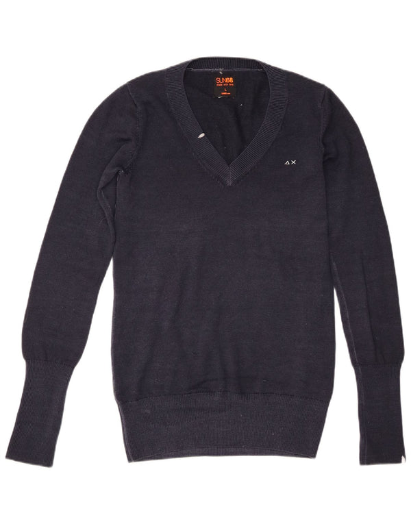 Sun68 Womens V-Neck Jumper Sweater UK 16 Large Navy Blue Wool