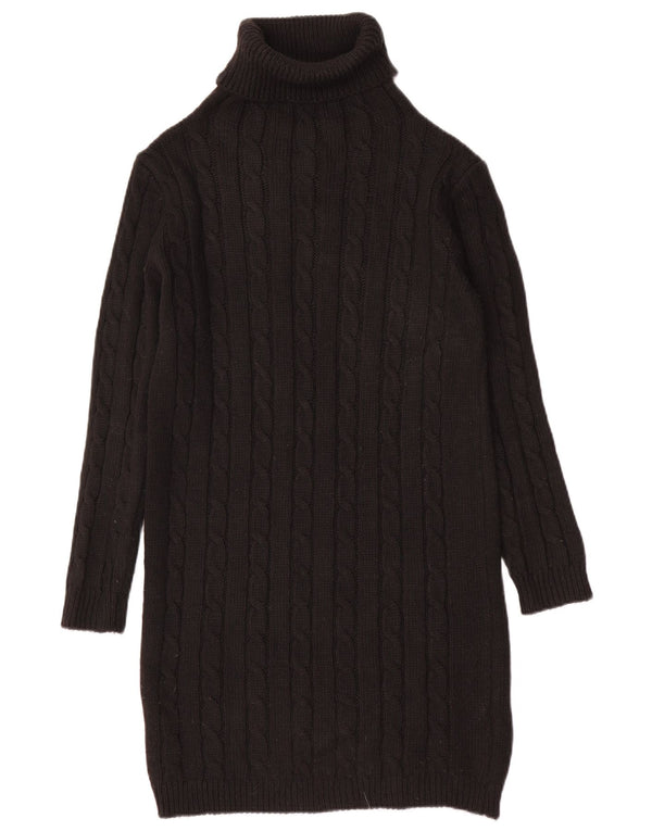 Vintage damska sukienka sweterkowa z długim rękawem i okrągłym dekoltem UK 14, średnia czerń