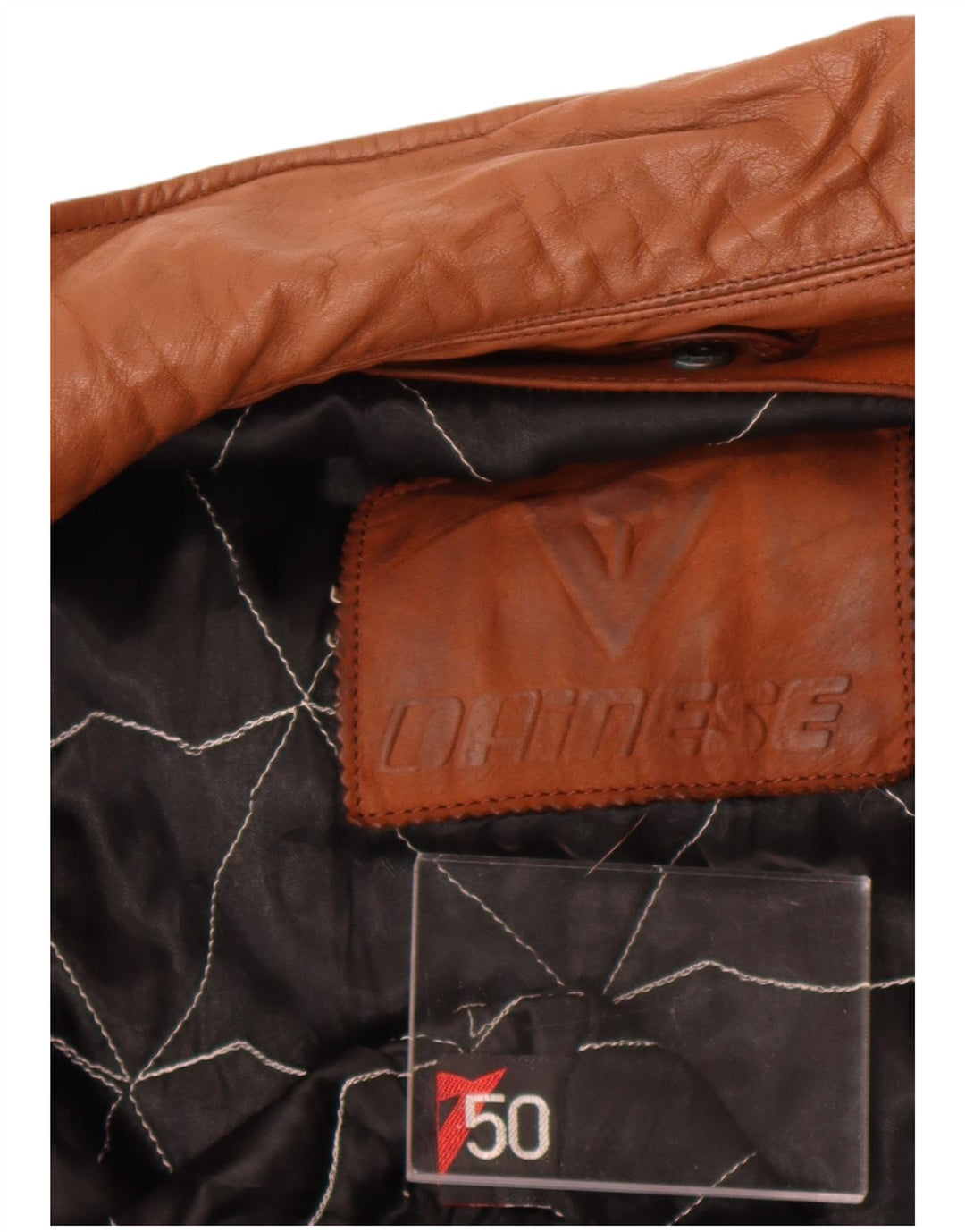 Męska kurtka skórzana Dainese o luźnym kroju IT 50, średniej wielkości brązowa skóra