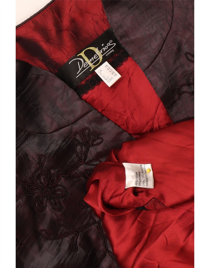 Płaszcz damski w stylu vintage UK 16, duży, bordowy, z kwiatowym poliestrem