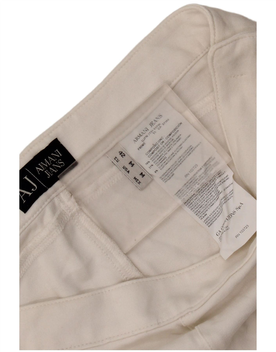 Damskie spodnie typu slim casual Armani, średnie W30 L26, biała wiskoza
