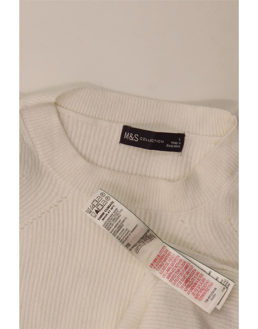 Marks & Spencer Damski sweter z okrągłym dekoltem UK 16, duży, biały, wiskoza