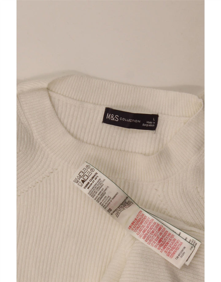 Marks & Spencer Damski sweter z okrągłym dekoltem UK 16, duży, biały, wiskoza