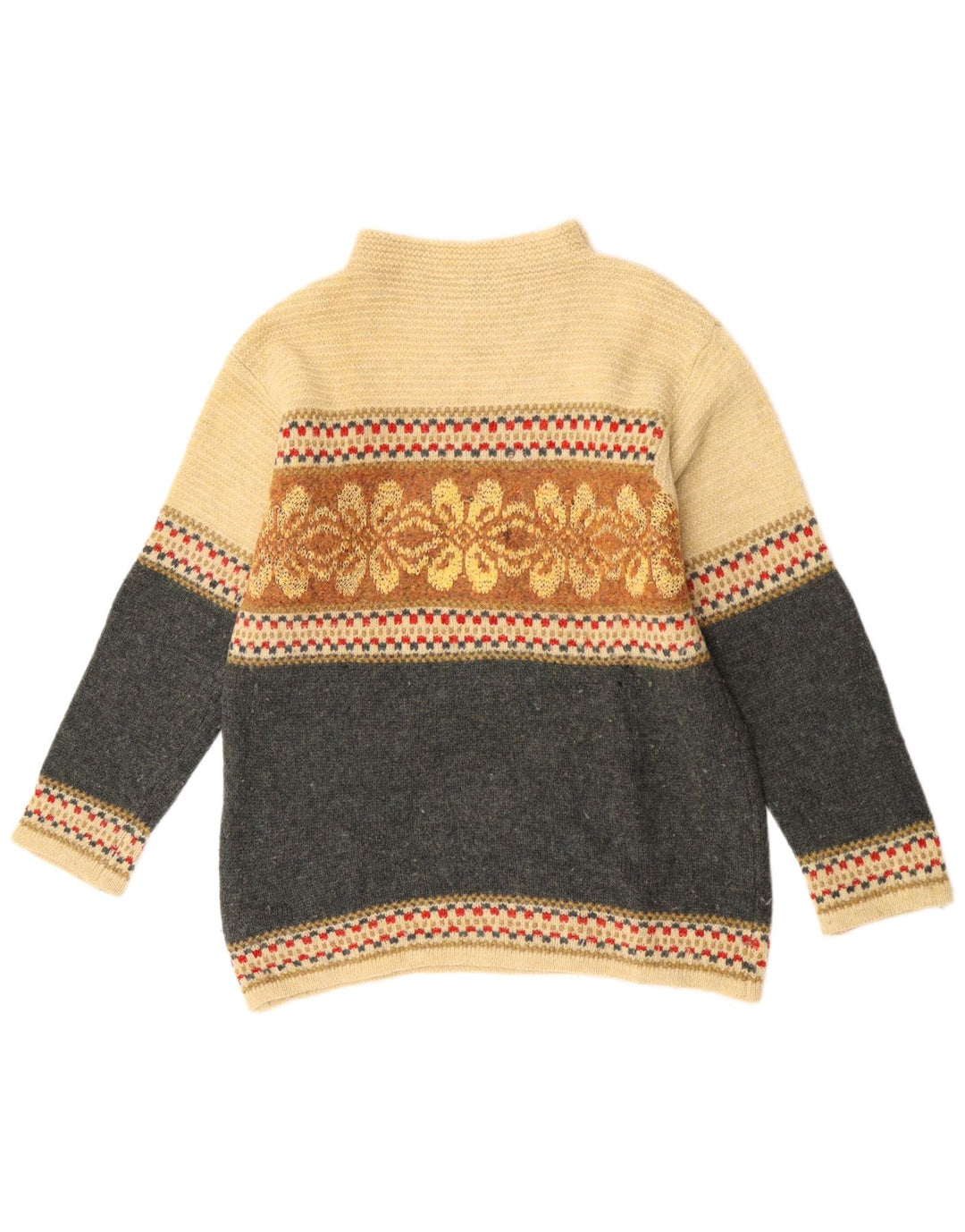 Damski sweter z golfem Benetton UK 16, duży, szary, z blokami kolorów