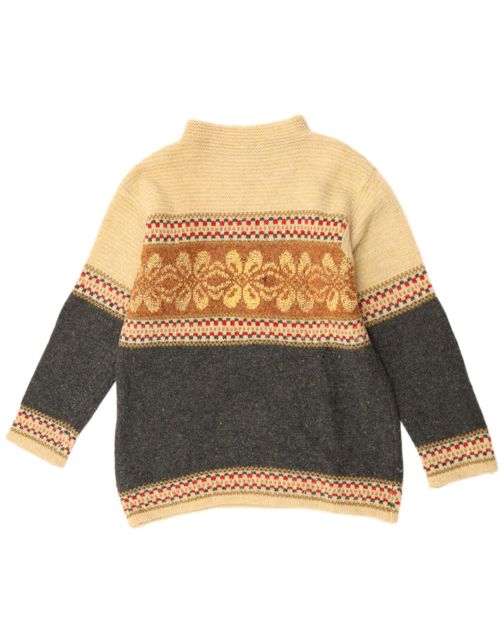 Damski sweter z golfem Benetton UK 16, duży, szary, z blokami kolorów