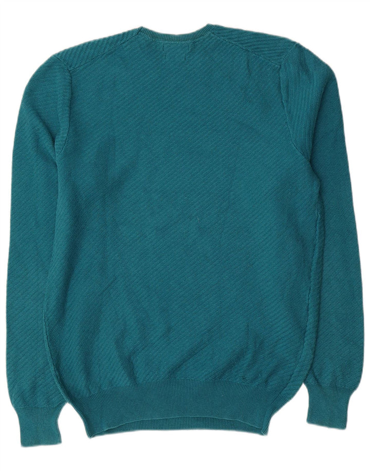 Męski sweter z okrągłym dekoltem Massimo Dutti, średnioniebieski, bawełniany