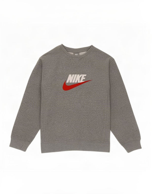 Chłopięcy sweter z grafiką Nike, 12-13 lat, duży, szary, bawełniany