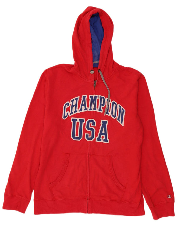 Męski sweter męski Champion USA z grafiką i zamkiem błyskawicznym XL, czerwony, bawełniany