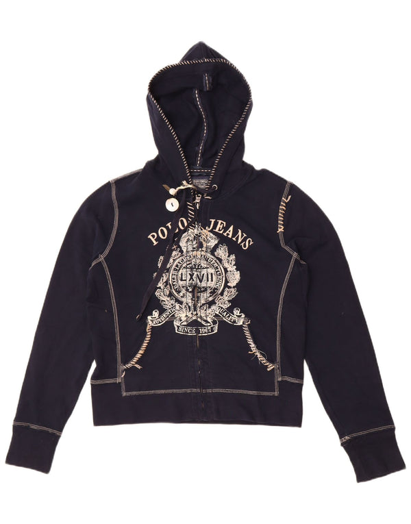 Damski sweter z kapturem i zapinanym na zamek Ralph Lauren, UK 14, duży, granatowy