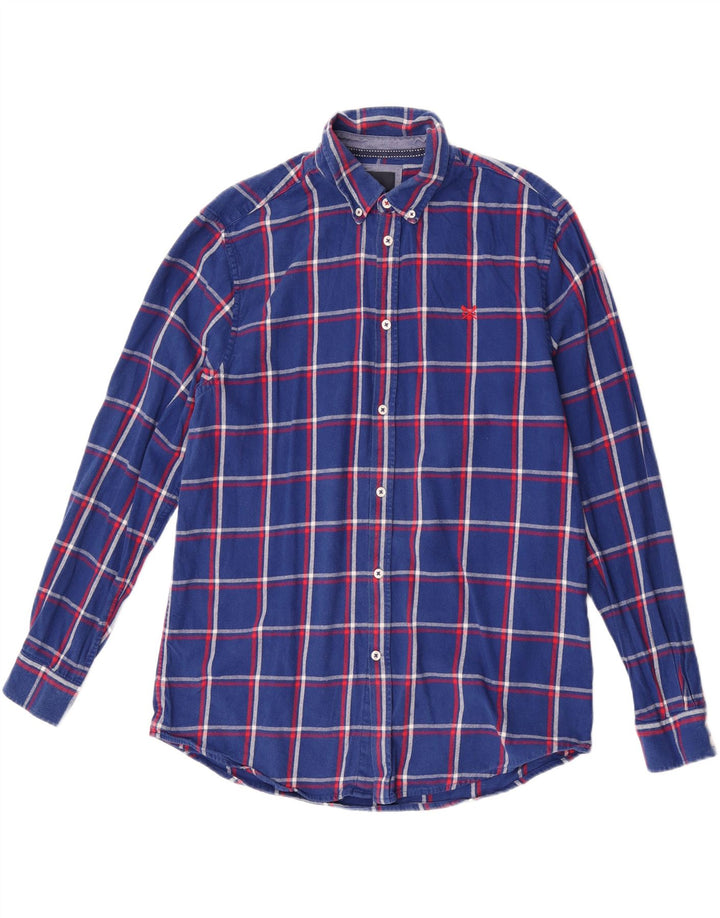 Crew Clothing Męska koszula flanelowa o regularnym kroju, duża, niebieska, bawełniana w kratę