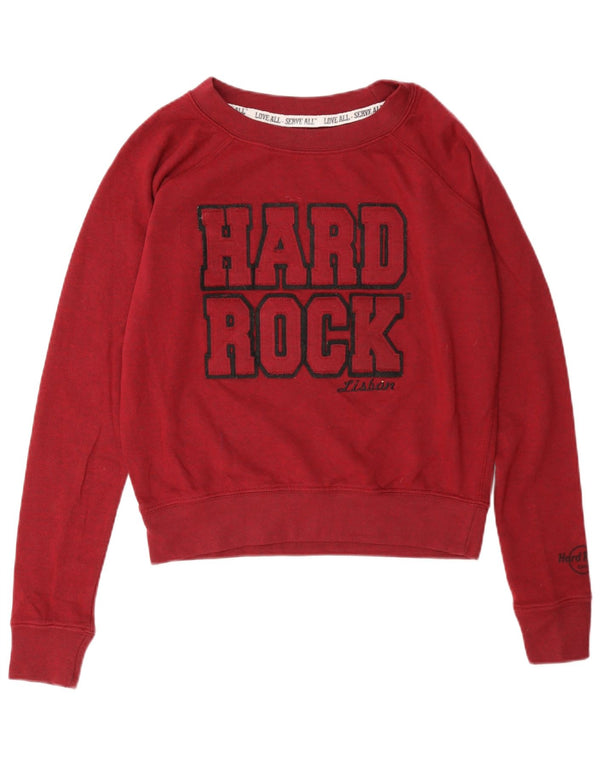 Damska bluza z grafiką Hard Rock Cafe w Lizbonie, UK 10, mała burgundowa