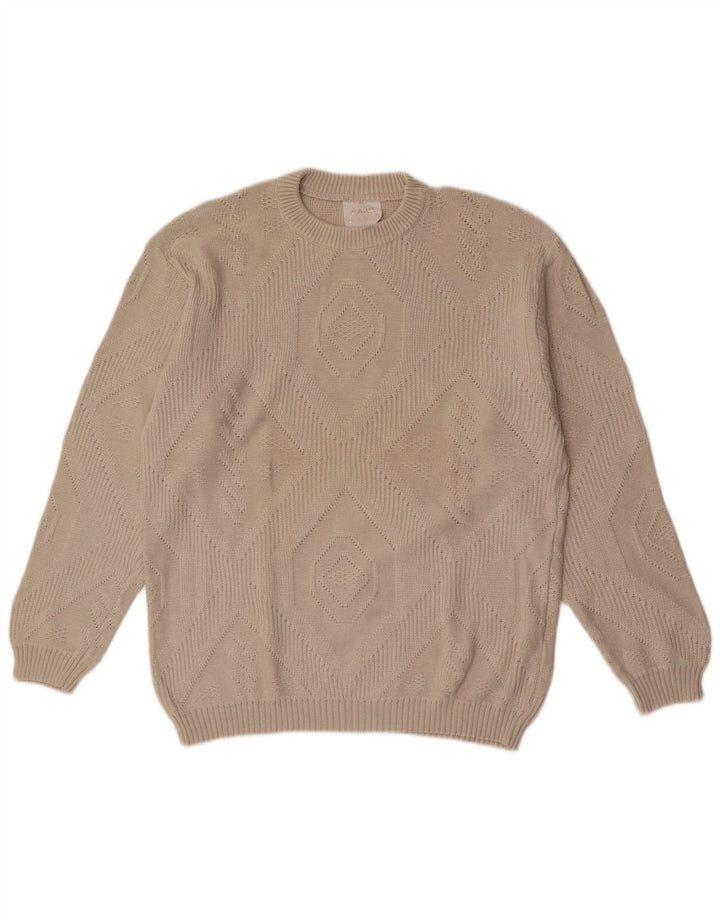 Sweter męski z okrągłym dekoltem w stylu vintage IT 56 XL, beżowy