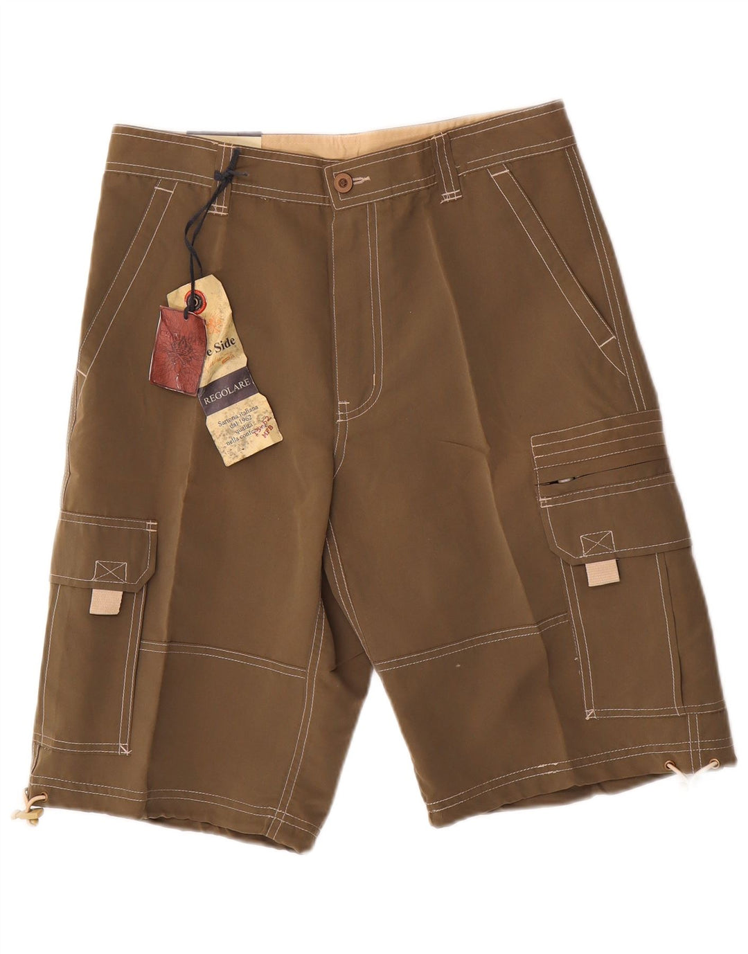 Niebieskie męskie spodenki cargo, średnie W30, khaki, poliester