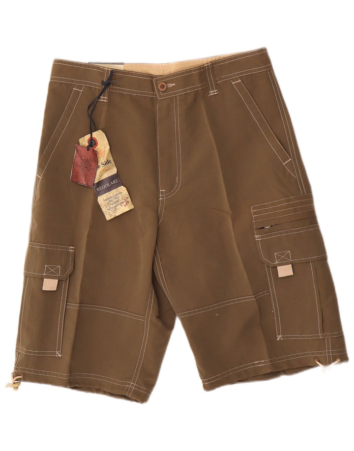 Niebieskie męskie spodenki cargo, średnie W30, khaki, poliester