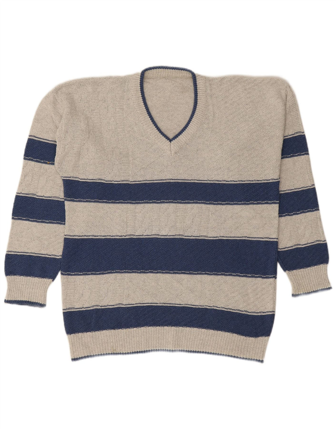 Męski sweter VINTAGE z dekoltem w kształcie litery V, duże, szare paski