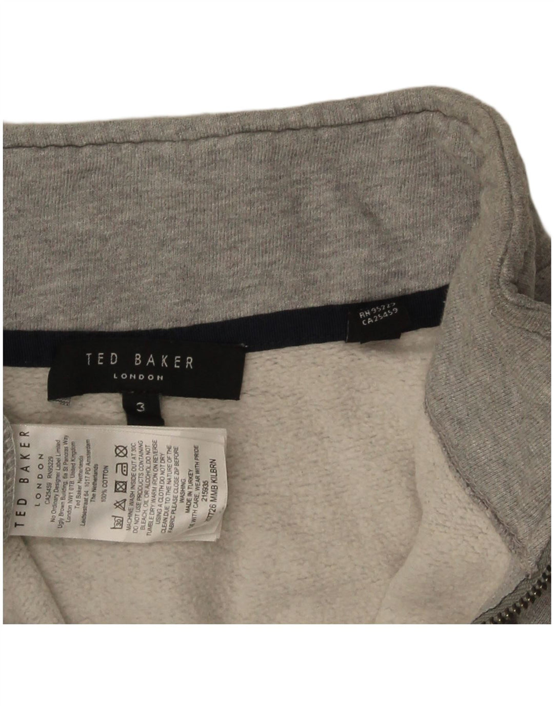 Damski sweter Ted Baker z zamkiem błyskawicznym, rozmiar 3, średni szary, bawełniany