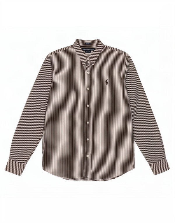 Damska koszula slim fit Ralph Lauren US 14 XL, brązowa, bawełniana w prążki