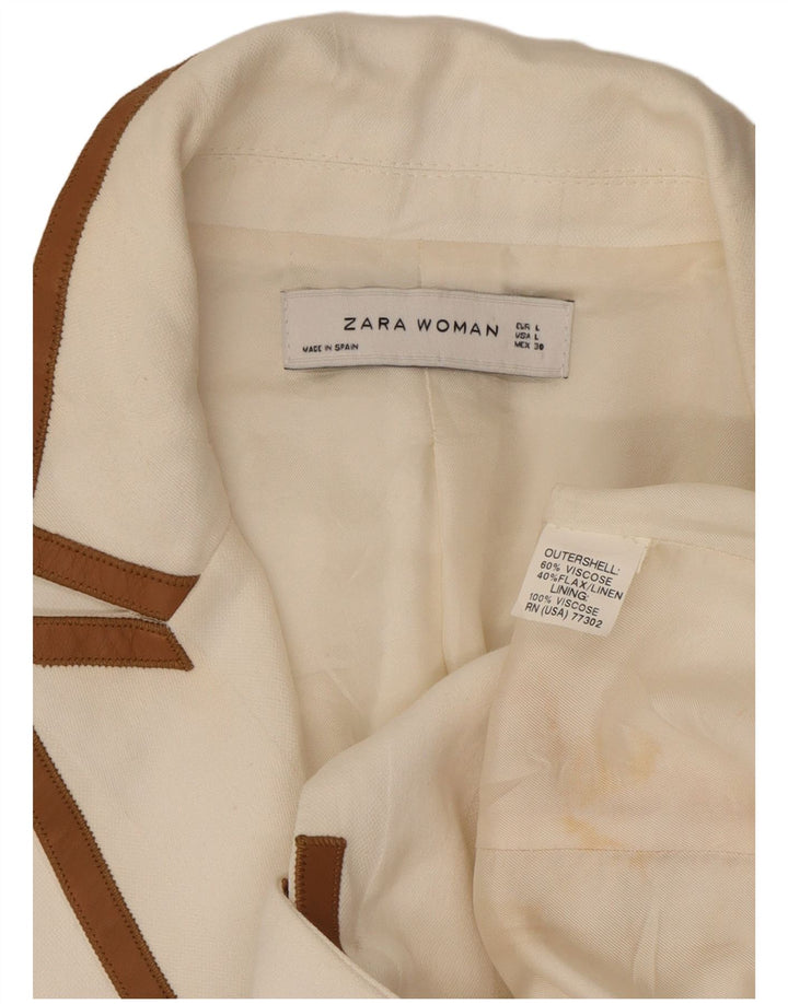 Damska marynarka Zara zapinana na 1 guzik UK 16, duża, biała wiskoza