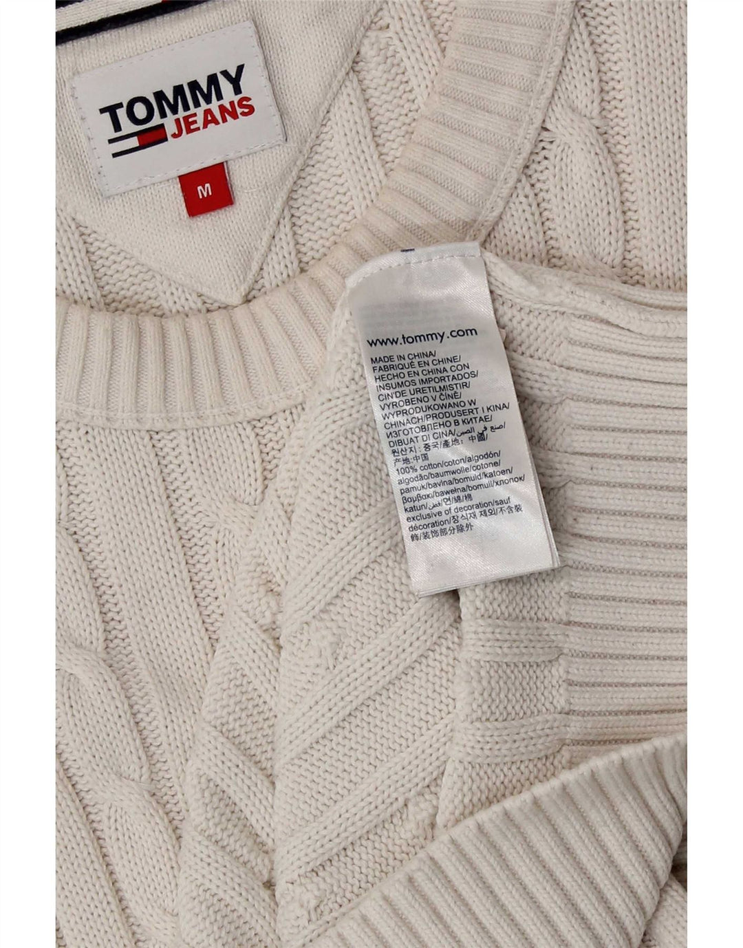 Męski sweter z okrągłym dekoltem Tommy Hilfiger, średniej wielkości biała bawełna