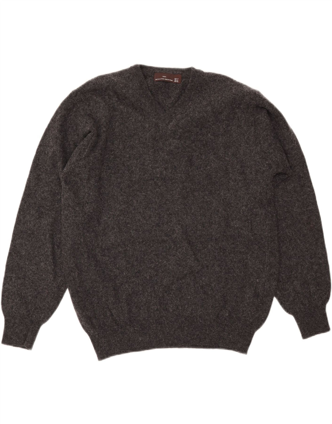 Męski sweter ZARA z dekoltem w kształcie litery V, średnioszary, wełniany