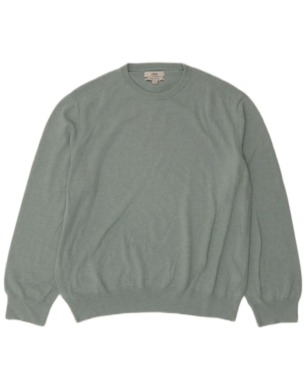 MARKS & SPENCER Męski sweter z okrągłym dekoltem, 2XL, zielony, bawełniany
