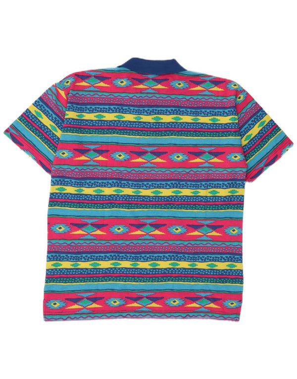Męska koszulka polo w stylu vintage UK 36/38 Mała, wielobarwna, geometryczna bawełna