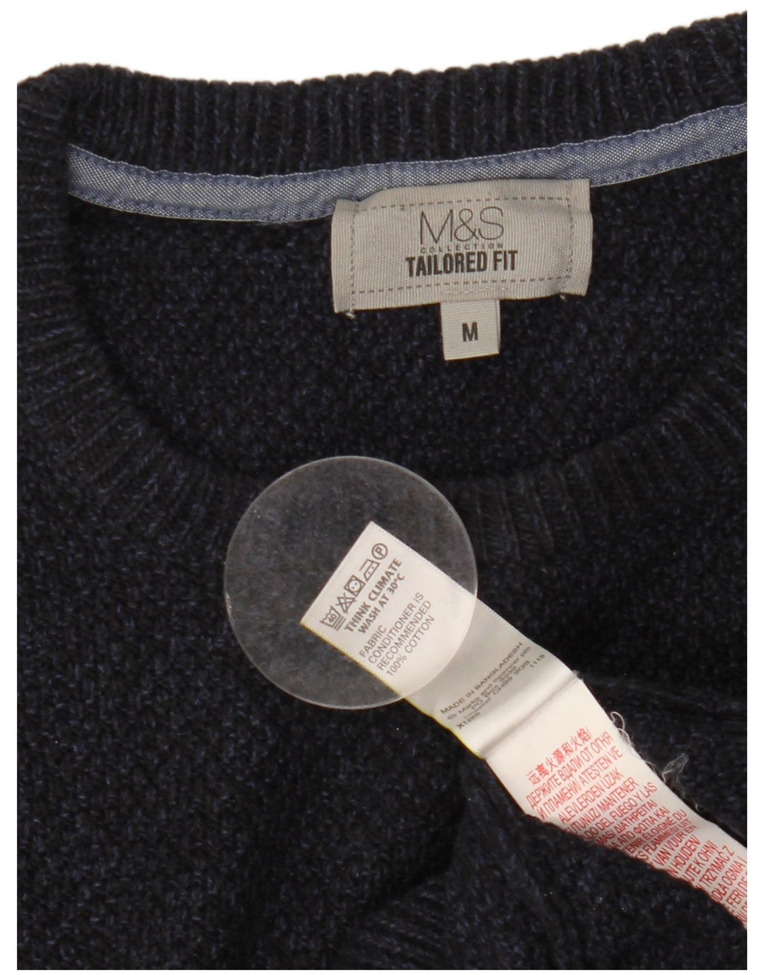 Marks & Spencer Męski sweter o dopasowanym kroju z okrągłym dekoltem, średni granatowy