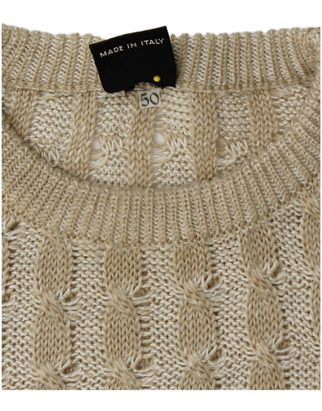 Męski sweter COBRA z okrągłym dekoltem IT 50 w kolorze średniego beżowego patchworku