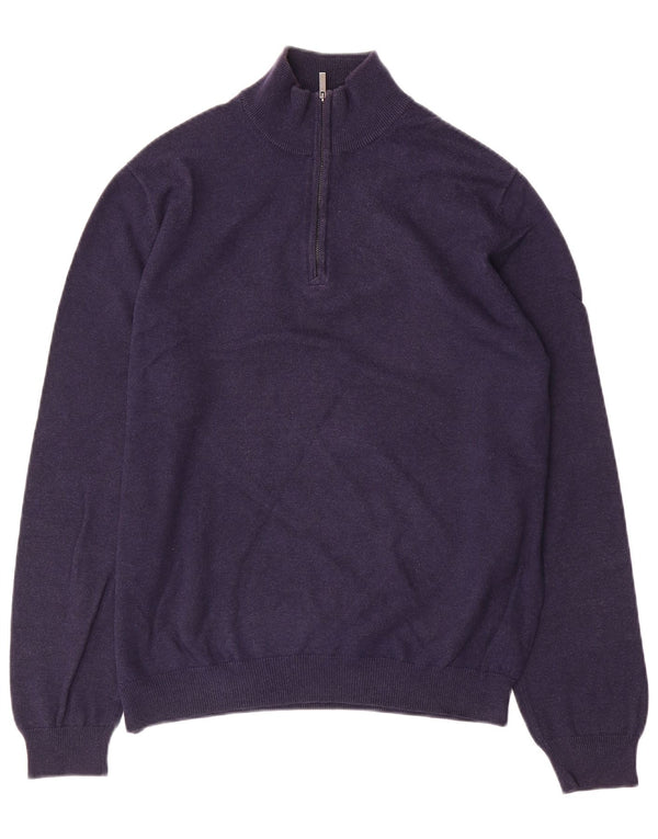 Męski sweter zapinany na zamek Massimo Dutti, średni granatowy, bawełniany